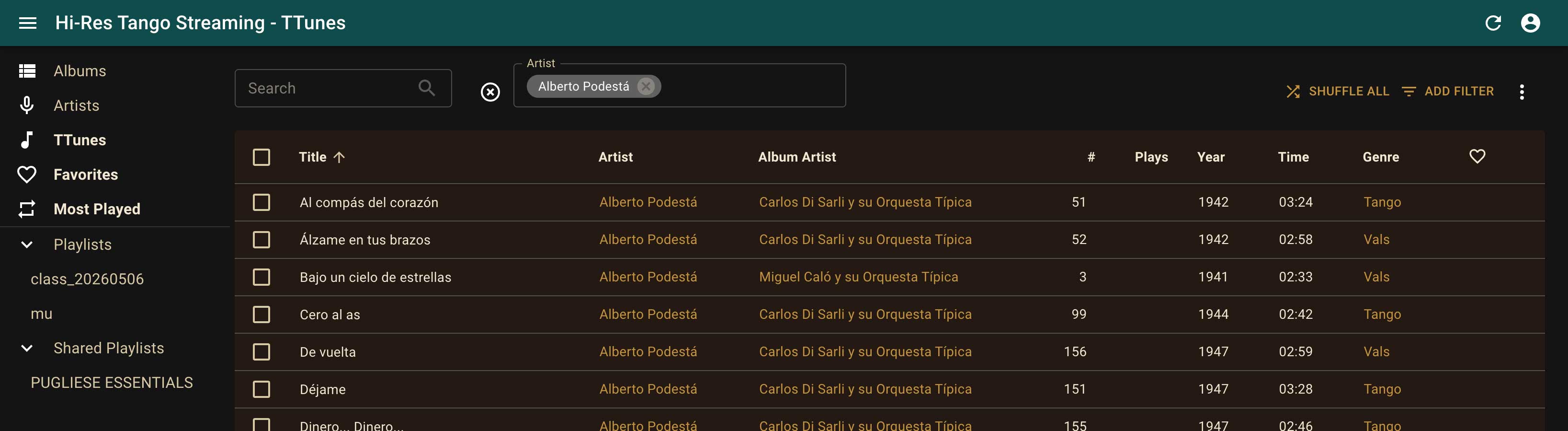 Artist Liste Filter
