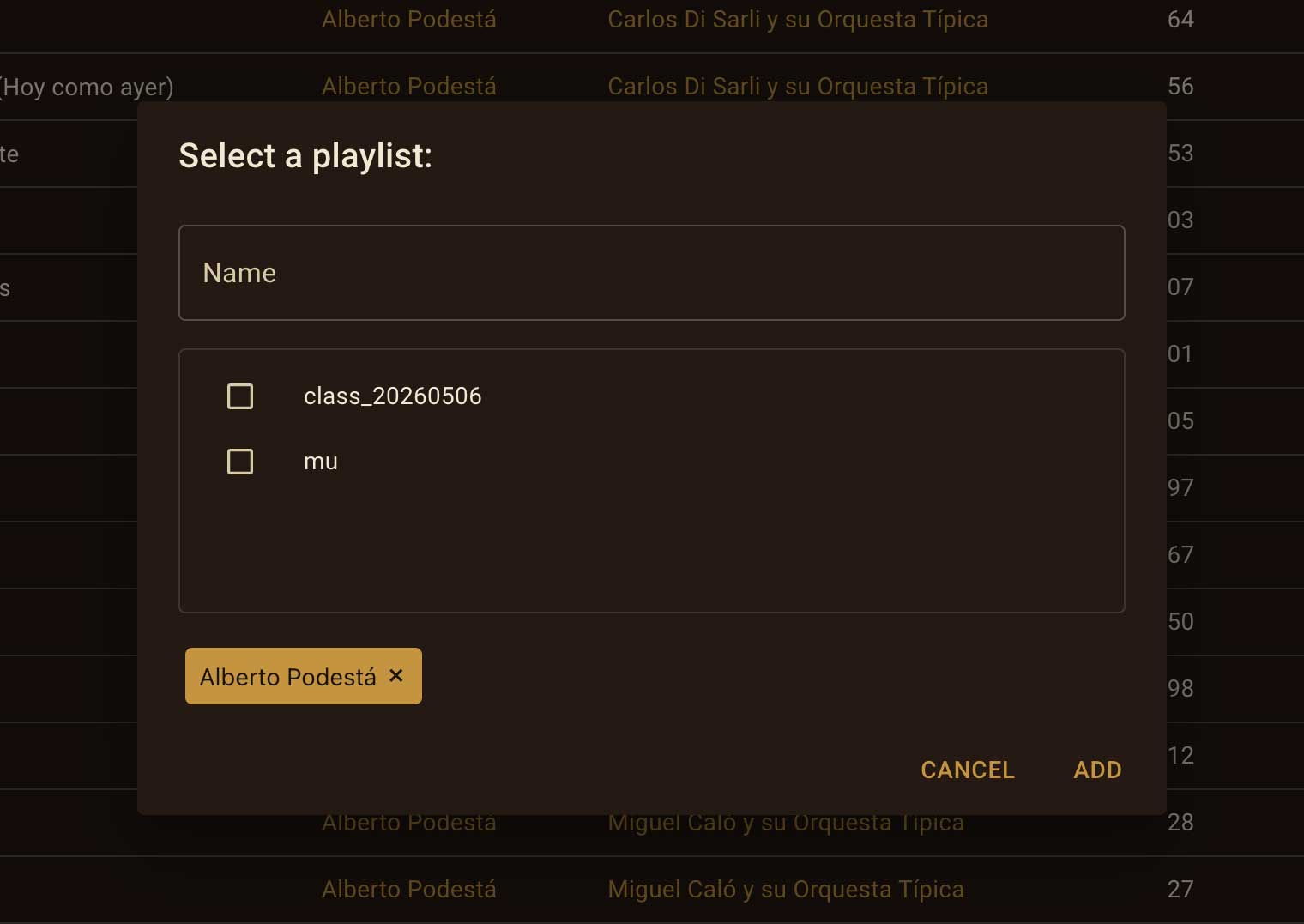 Artist Liste Filter