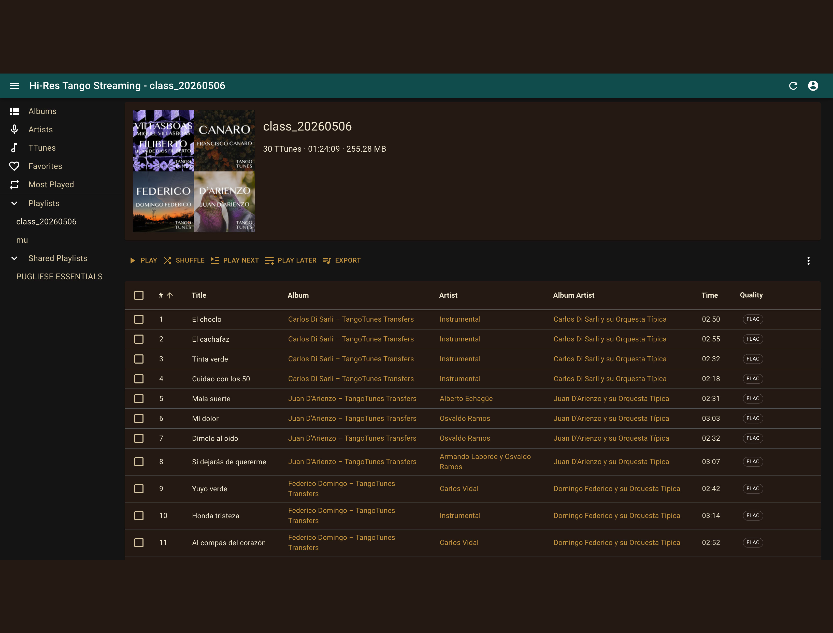 Geöffnete Playlist mit gespeicherten Aufnahmen